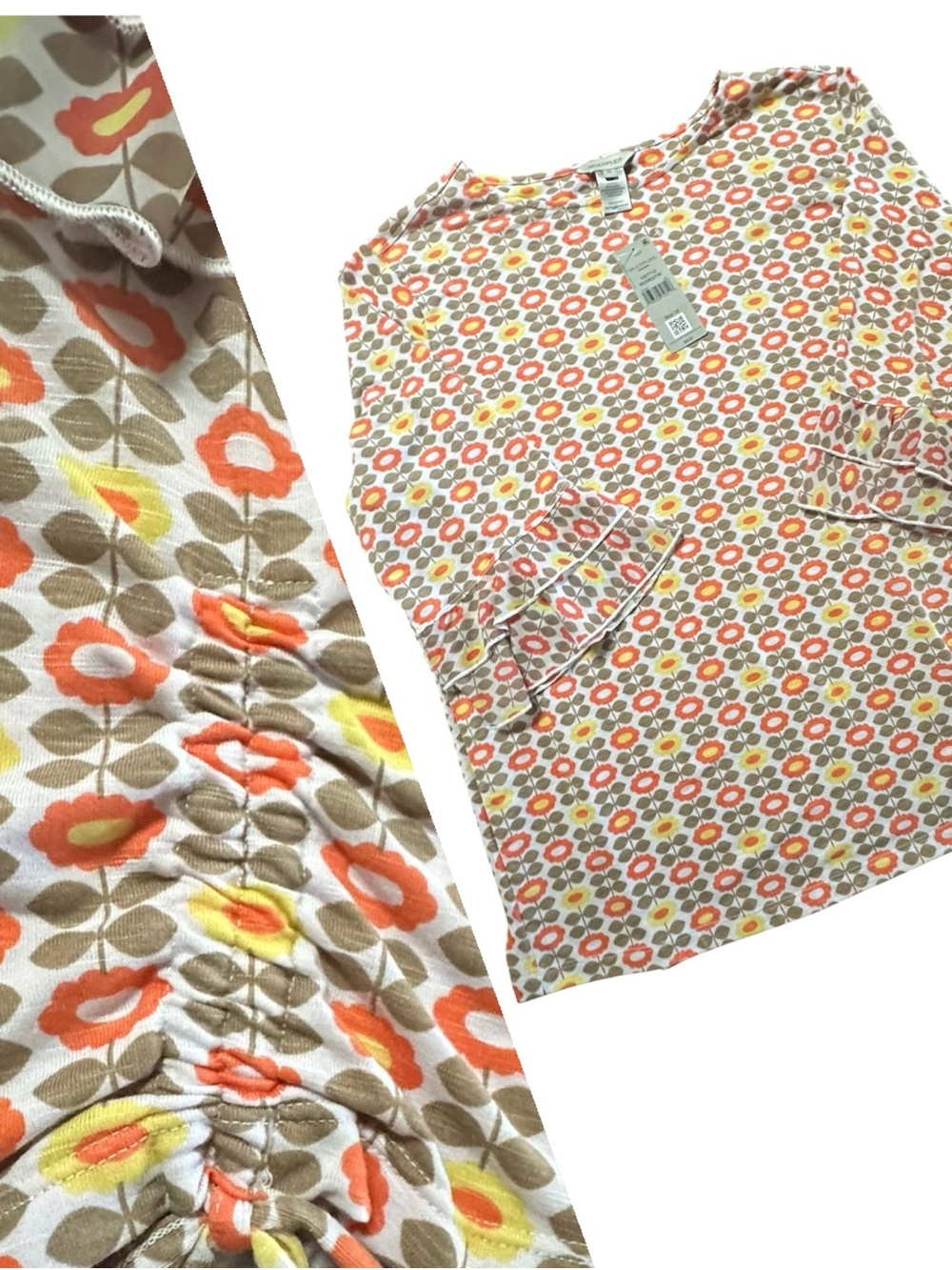 Multiples Long Sleeve Floral Top in Orange, Yellow & Tan